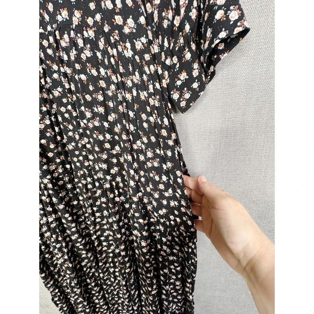 Natural Life Dress Womens Large Black Floral Maxi Tiered Pockets Boho Prairie